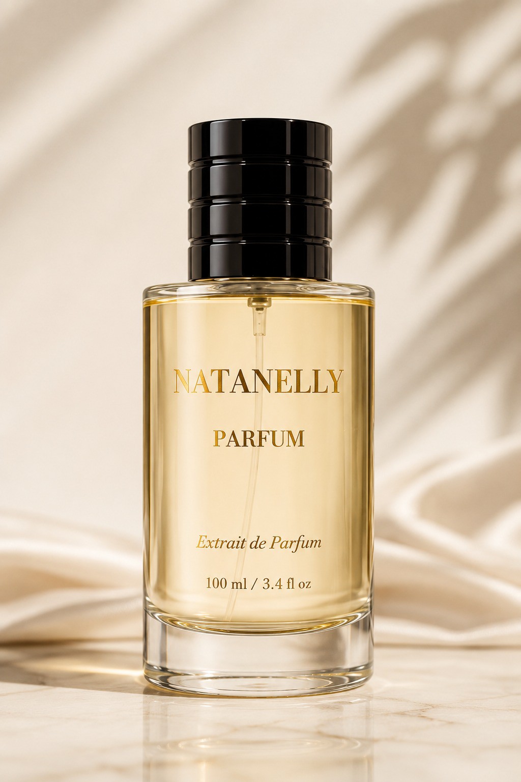 Luxury black perfume bottle with gold cap